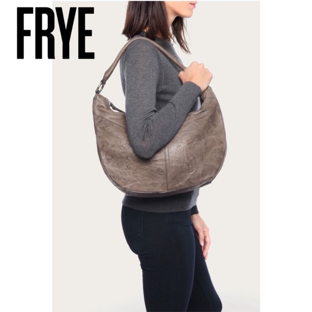 🤎🩶Frye Veronica Slouchy Distressed Leather Hobo Bag In Taupe Gray $398